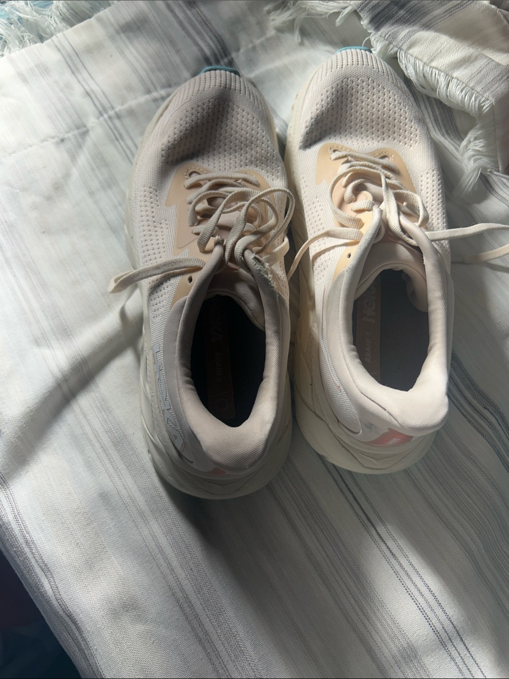 Hoka Women's Athletic Shoes in Light Beige and White